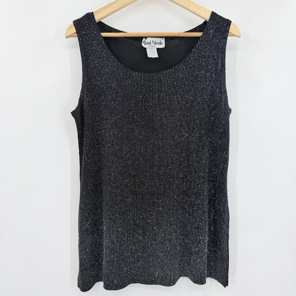 Ronni‎ Nicole Black Glitter Shimmer Sleeveless Tank Top Scoop Neck Side Slits 10